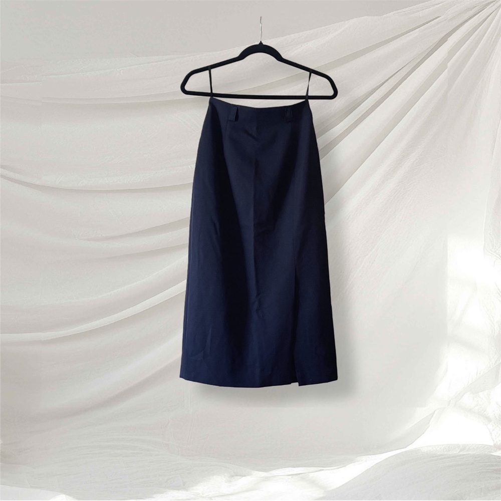Vintage Talbots Petites 2P Navy Wool Midi Skirt Classic A-Line Made in Japan